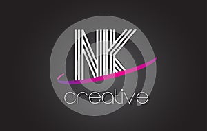 NK N K Letter Logo with Lines Design And Purple Swoosh.
