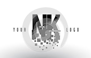 NK N K Pixel Letter Logo with Digital Shattered Black Squares
