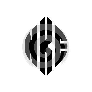 NKE circle letter logo design with circle and ellipse shape. NKE ellipse letters with typographic style. The three initials form a