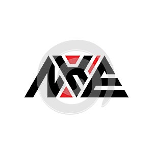 NKE triangle letter logo design with triangle shape. NKE triangle logo design monogram. NKE triangle vector logo template with red