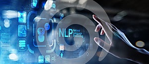 NLP natural language processing cognitive computing technology concept on virtual screen.