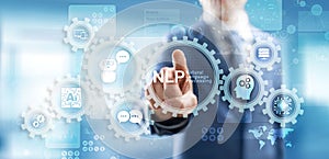 NLP natural language processing cognitive computing technology concept on virtual screen. photo