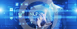 NLP natural language processing cognitive computing technology concept on virtual screen