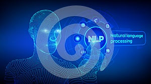 NLP. Natural language processing cognitive computing technology concept on virtual screen. Natural language scince concept.