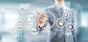 NLP natural language processing cognitive computing technology concept on virtual screen.