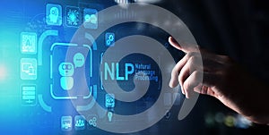 NLP natural language processing cognitive computing technology concept on virtual screen.