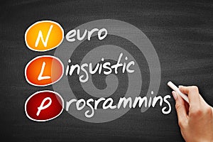 NLP - Neuro Linguistic Programming, acronym health concept on blackbord