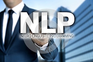 NLP touchscreen is operated by businessman photo