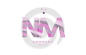 nm n m alphabet letter logo pink purple line icon template vector