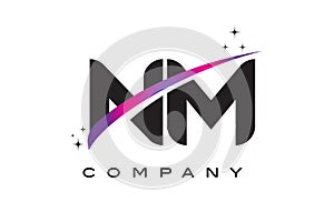 NM N M Black Letter Logo Design with Purple Magenta Swoosh