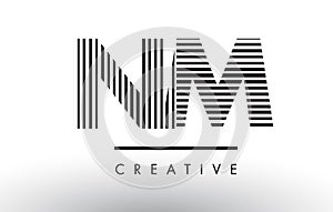 NM N M Black and White Lines Letter Logo Design.