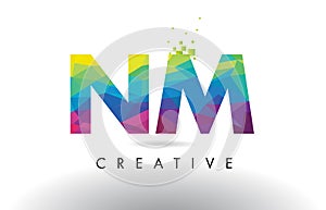 NM N M Colorful Letter Origami Triangles Design Vector.