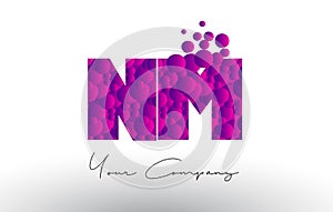 NM N M Dots Letter Logo with Purple Bubbles Texture.