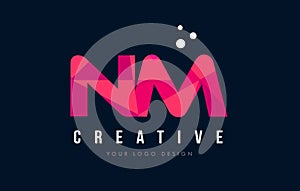 NM N M Letter Logo with Purple Low Poly Pink Triangles Concept