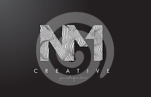 NM N M Letter Logo with Zebra Lines Texture Design Vector.