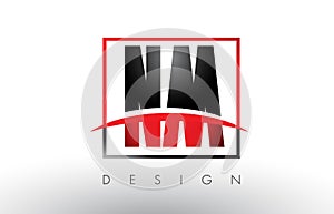 NM N M Logo Letters with Red and Black Colors and Swoosh.