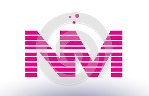 nm n m pink purple line stripe alphabet letter logo vector template