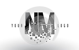 NM N M Pixel Letter Logo with Digital Shattered Black Squares