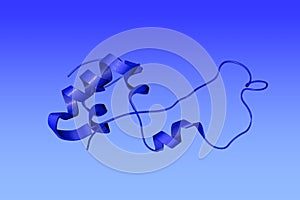 NMR Structure of Proinsulin. Ribbons diagram on blue background. Rendering based on protein data bank. 3d illustration