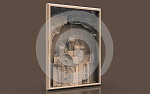 Contemporary art, artistic direction, wooden curved border and square canvas in design. photo