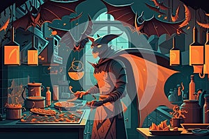 nning artworkSpooky Chef Bat Cooks Up Vector Art Magic AwardWinning Desig photo