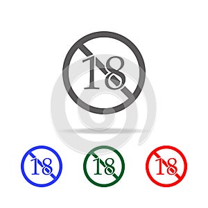 No 18 years old ,Under eighteen sign icon. Elements in multi colored icons for mobile concept and web apps. Icons for website desi