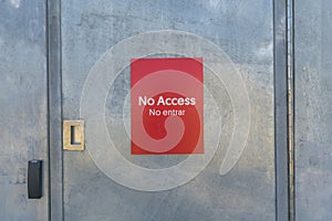 No Access signage on the door of a building at Waterloo Park Austin Texas photo