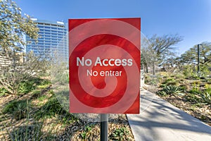 No Access signage by a paved walking trail at Waterloo Park Austin Texas photo