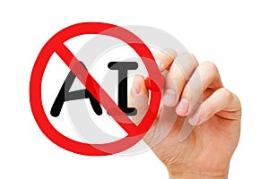 No AI Artificial Intelligence Prohibition Sign Concept