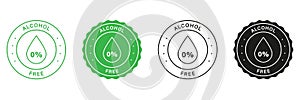 No Alcohol In Beauty Product Stamp Set. Zero Percent Alcohol-Free Labels. Natural Cosmetic Stickers for Alcohol Free