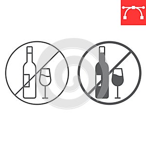 No alcohol line and glyph icon
