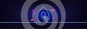 No alcohol line icon. Organic tested sign. Water drop. Neon light glow effect. Vector