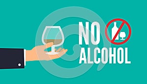 No alcohol man hand holding glass of whiskey beverage alcoholic drink