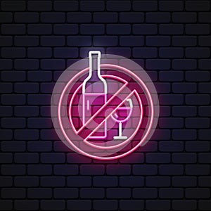 No alcohol neon icon on black background. Vector illustration