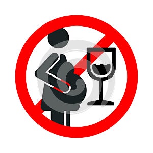 No alcohol during pregnancy red forbidden sign isolated on white background