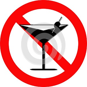 No Alcohol sign - Drinking and Alcohol Prohibited red circle with slash - Simulated martini with olive on transparent background