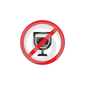 No alcohol sign. forbidden alcohol icon. glass in red crossed circle. Forewarning forbidden drink sign photo