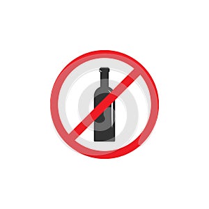 No alcohol sign. forbidden alcohol icon. bottle in red crossed circle.