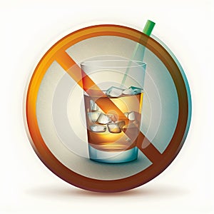 No alcohol sign with glass of cola and ice cubes. Vector illustration.