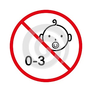 No Allowed Danger Pacifier Toy Sign. Forbid for Kid Under 3 Year Pictogram. Prohibit Not Suitable Child Red Stop Outline