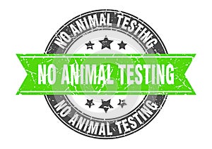 no animal testing round stamp with ribbon. label sign