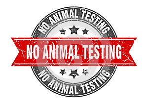 no animal testing round stamp with ribbon. label sign
