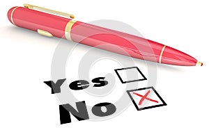 No Answer Vs Yes Negative Denial Rejection Pen Check Box