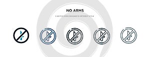 No arms icon in different style vector illustration. two colored and black no arms vector icons designed in filled, outline, line