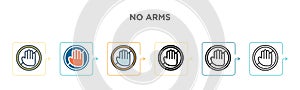 No arms sign vector icon in 6 different modern styles. Black, two colored no arms sign icons designed in filled, outline, line and