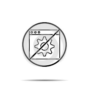 No backend, coding icon. Simple thin line, outline vector of web design development ban, prohibition, embargo, forbiddance icons