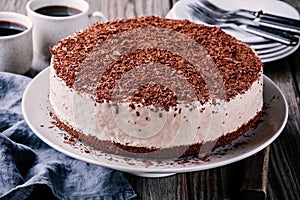 No-bake chocolate cheesecake on a plate