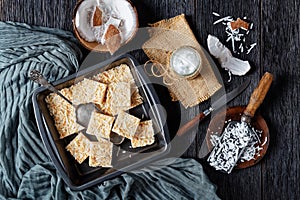 No bake coconut crack bars, flat lay