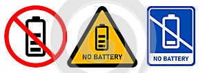 No battery allowed restriction of cell power storage danger zone charging forbidden symbol sign photo