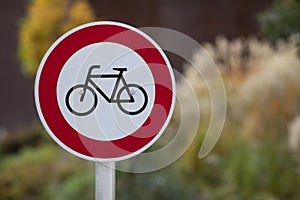 No bicycle allowed sign in autumn